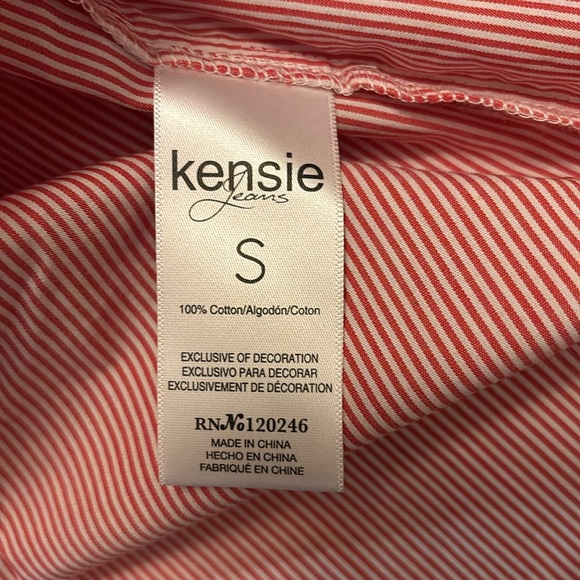 Kensie Jeans Top Striped Blouse Sz small red White Ruffle Button Cuffs Puff - Picture 4 of 4